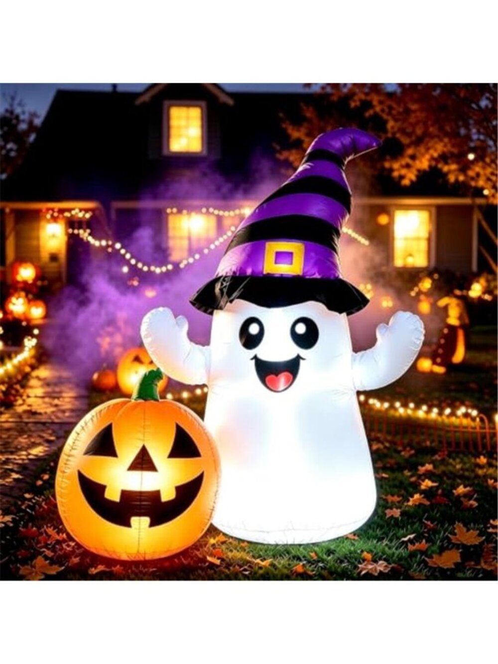 5.5FT Halloween Inflatables Ghost with Pumpkin Yard Decoration